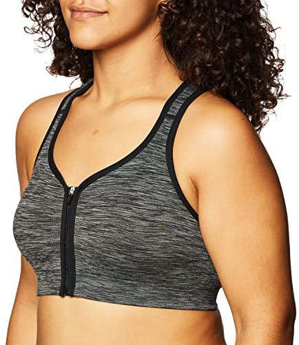 Jockey Damen Zip Front Seam Free Bra Sport-BH, Deep Black Space Dye, Large