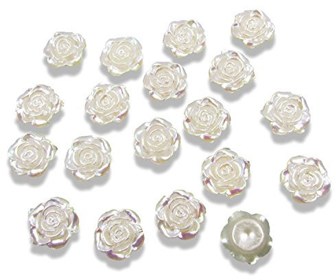 Syntego 50pcs Round Ivory 12mm Flat Back Rose Flower Resin Pearls Craft Gems Cabochon
