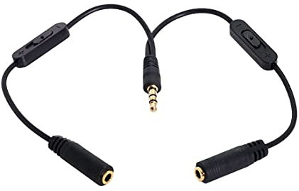 chenyang CY - Cable divisor en Y de audio estéreo macho a doble hembra de 3,5 mm con interruptor de volumen, color negro