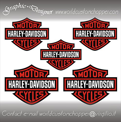 5 Adesivi Stickers Worldcustom compatibili con Harley Davidson Casco Moto Custom (ROSSO)