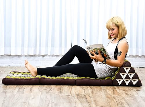 Leewadee - Bequeme Japanische Bodenmatratze - Thai Bodenliege mit Dreieckskissen - Futon Klappmatte - Thai Massagematte, Braun Grün