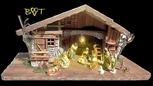 BTV XL Weihnachtskrippe + Zubehör, Ausführung: massiv Vollholz Massivholz Krippe Krippenstall KOMPLETT mit Figuren with Figures K60MF