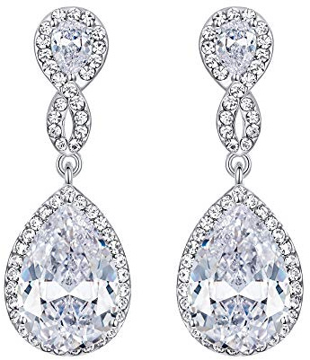 Ever Faith CZ cristallo Infinity lacrima nozze ciondola gli orecchini penetranti Cancella silver-tone N02479-1