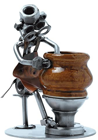 STEEMO Original Schraubenmännchen Figur: Töpfern Töpferei Keramik Atelier - Geschenk- Kunst-Handwerk Metall-Deko für Künstler, Stahl grau 10x10x15 cm