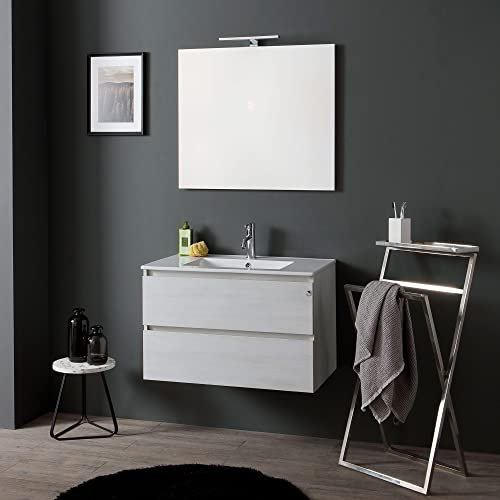 Kiamami Valentina Mobile bagno sospeso 80 cm con cassetti e lavabo in ceramica bianco| Berlin