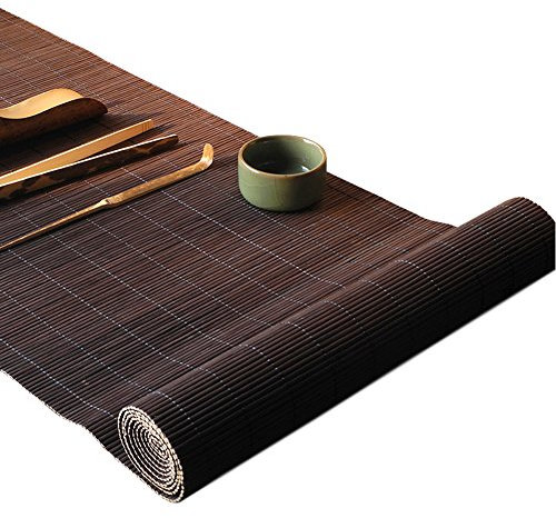 YOY Tee Zeremonie – Kung Fu Tee Set Matte Natural Platzset aus Bambus Lamelle Handgemachte Bambus Sticks Decor Tisch-Sets Tee Tischläufer 12 von 119 cm, Bambus, Coffee, 59 Length