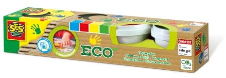 SES Creative 24926 - Eco Fingerfarbe 4 Farben x 150ml, aus natürlichen Rohstoffen, Hautfreundlich, Auswaschbar, Recycelte Verpackung, 110 g (4er Pack)