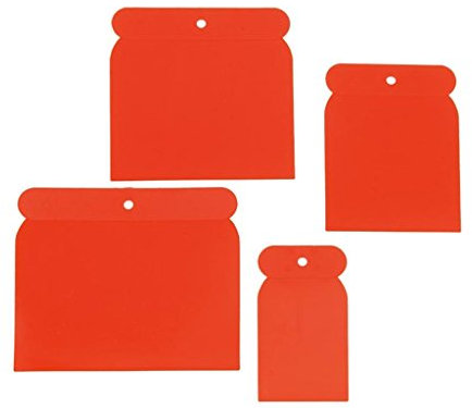 Mako Karosserie-Flächenspachtel-Set 4tlg.; 50mm, 75mm, 100mm und 120mm; hochflexibles Blatt aus lösungsmittelbeständigem Kunststoff für Rundungen und Karosseriearbeiten