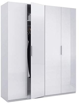 Habitdesign Armario 4 Puertas, 200x180x52 (AltoxAnchoxFondo - en cm), Ropero Grande 4 Puertas, Color Blanco Brillo