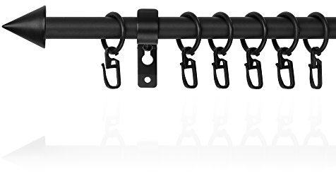 Lichtblick Gardinenstange Kegel, 16 mm, ausziehbar, 1 läufig, 130-240 cm Länge, inklusive Wandhalter und Ringe mit Faltenleghaken Schwarz