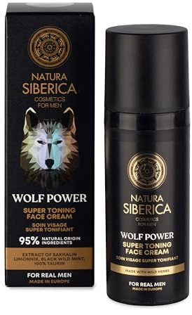 Natura Siberica Men Wolf Power Super Toning Face Cream – Feuchtigkeitsspendende Gesichtscreme für Männer mit Taurin & Minze – Energie, Straffung & Schutz vor Stress und Müdigkeit – 50 ml