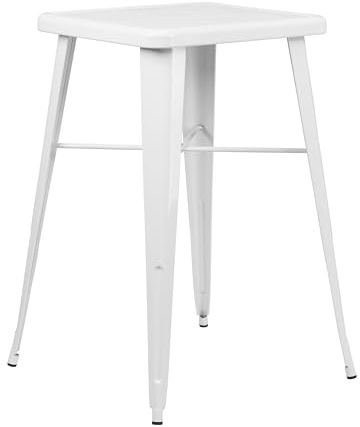 Flash Furniture Aaron Bar-Höhentisch aus Metall, für drinnen und draußen, 60,3 cm, quadratisch, Weiß