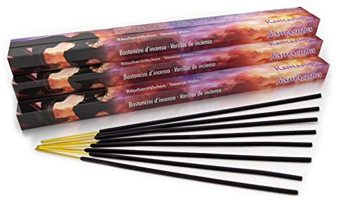 Luxflair Premium Räucherstäbchen Kamasutra, XL Set mit 10 Packungen á 8 Räucherstäbchen (80 Stück), Lange Brenndauer von je ca. 45min