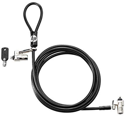 HP Bloqueo de Cable con Llave de Doble Cabezal de 10 mm - Cable antirrobo (Negro, Llave, Acero galvanizado, 2,13 m, 4,5 mm, 140 g)