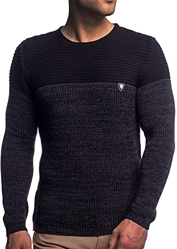 Karl´s People Jersey de punto para hombre, cuello redondo, con logotipo, suéter de invierno para hombre, elegante jersey de punto grueso, sudadera básica de manga larga para hombre, Negro , L