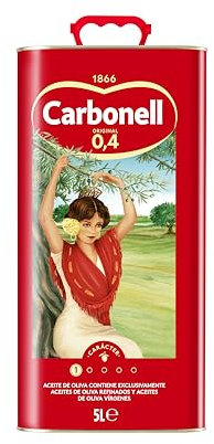 Carbonell - Aceite de Oliva 0,4, de Uso Versátil, para Uso Caliente como Guisos, Frituras y Horneados - Lata de 5 L