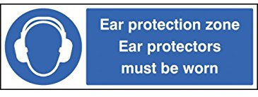 Caledonia Signs 15013M Ear Protection Zone Ear Protectors Must be Worn Sign, 600 mm x 200 mm, Rigid Plastic