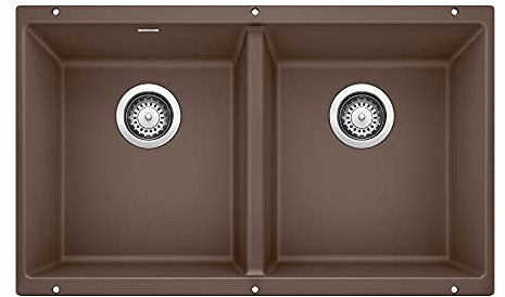 BLANCO 516323 Precis Silgranit Double Bowl Undermount Kitchen Sink, 29 L X 18 W- Café