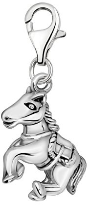 Quiges Charm Anhänger 3D Springendes Pferd 925 Silber mit Karabinerverschluss für Bettelarmband