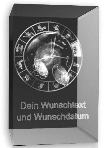 VIP-LASER 3D Glas Kristall Quader XL Sternzeichen HQ Waage/Libra mit kostenloser Gravur von Deinem Wunschnamen und Datum