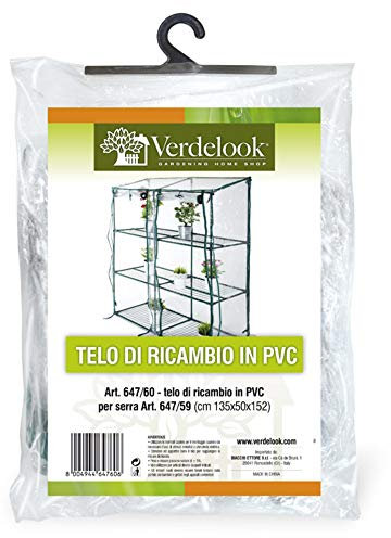 VERDELOOK | Telo di Ricambio in PVC Trasparente per Serra a 3 Ripiani Codice 647/59, Resistente, Protezione Piante, Apertura Frontale con Cerniera 135x50x152 cm
