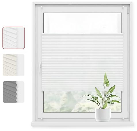 WOLTU Plissee Klemmfix ohne Bohren 45x130cm (BxH) Weiß Faltrollo Plisseerollo mit Klemmträger Lichtdurchlässig, Jalousie Sichtschutz und Sonnenschutz Easyfix Rollo für Fenster & Tür