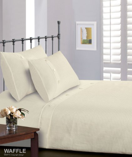 Intimates Luxury Waffle Cream/Ivory with Button Single Bedding Duvet Cover Set