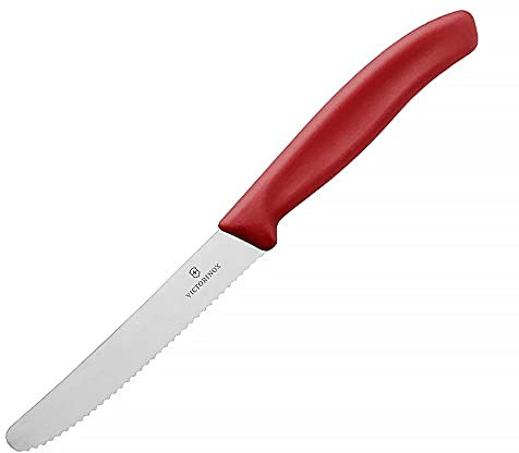 Victorinox Tomaten- und Wurstmesser mit Wellenschliff, gerader Griff, 11 cm, rot