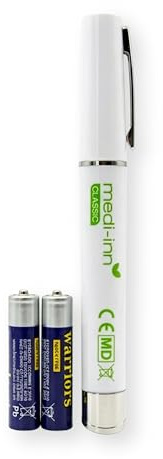 Medi-Inn+ Diagnostikleuchte weiß – medizinische Untersuchungsleuchte mit Clip, Halogen, inkl. 2 x AAA Batterien, für Praxis, Klinik, Visite & Hausbesuch