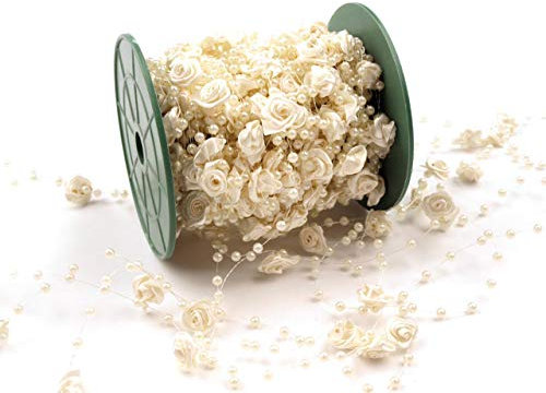2m 10m 30m Rosen Perlenband Perlenkette Perlengirlande Perlenschnur Hochzeit Deko Perlen Tischdeko Meterware