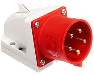 PC-Electric PCE5256 Wandgertestecker 5p 6h IP44, mit Schraubklemmen, Gehusematerial: PA6, Leitungseinführung von Oben oder hinten, inkl. Würgenippel CEE-Wandgerätestecker 5polig 32A