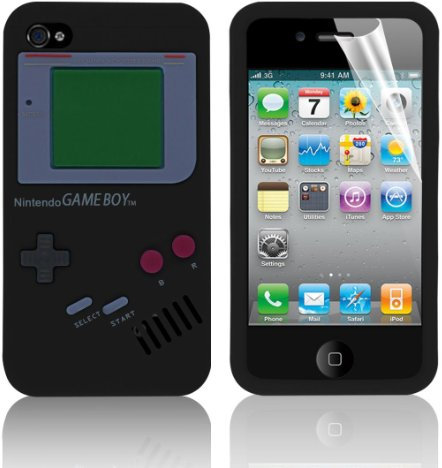 KingPower Tech® Gameboy Soft Silicone Rubber Case For Apple iPhone 4S/4 With Free Screen Protector & Cloth - Black