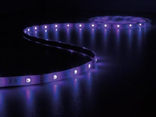 Perel Set mit musikgesteuerter LED-Leiste, 150 helle 5050 LEDs, RGB-Controller und Stromversorgung, einfache Steuerung über mitgelieferte IR-Fernbedienung, flexibel und selbstklebend,
