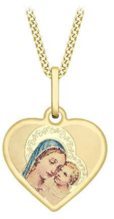 CARISSIMA Damen Halskette 9 Karat (375) Gelbgold Madonna mit Kind Herz Panzerkette 46 cm/18