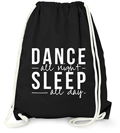 MoonWorks Turnbeutel - Dance all night sleep all day - Party Techno Festival Beutel Feiern Sprüche Gymbag Schwarz unisize