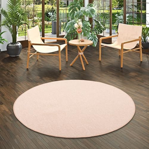Strong Feinschlingen Velour Teppich Sand Rund in 7 Größen