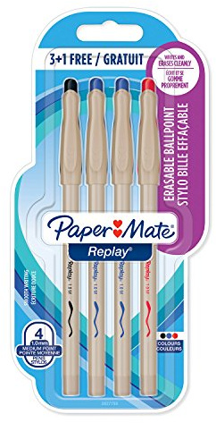 Kugelschreiber mit lösbarer Tinte von Paper Mate Pack of 3+1 farblich sortiert