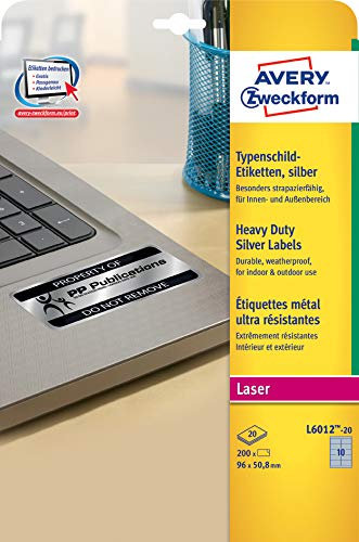 Avery Zweckform© Typenschild-Etiketten, 30 mm, wetterfest, 20 Blatt/960 Etiketten, silber
