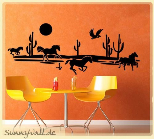 Sunnywall Wandtattoo Wandaufkleber Aufkleber - Savane Wüste Pferde Kakteen Größe Größe 4