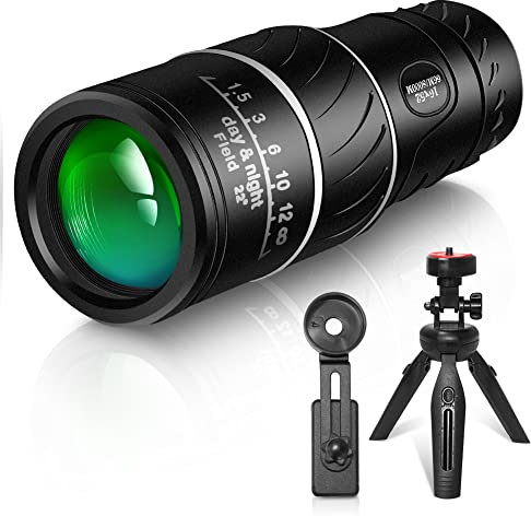UniqueFire High Power Mini Black Telescope Zoom Adjustable Optical Monocular Binoculars Telescopes Hiking Camping Travel (16x52_66M)