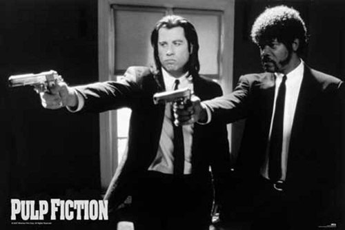 Pulp Fiction - Guns - FilmMaxi-Poster, Druck, Poster Kino Movie Quentin Tarantino Uma Thurman John Travolta - Grösse 91,5x61 cm + 1 Packung tesa Powerstrips® - Inhalt 20 Stück