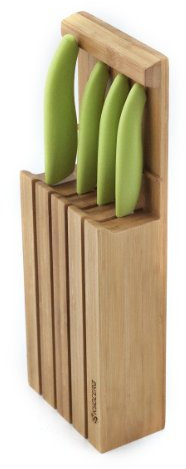 Kyocera Keramikmesser Set- 4 Messer Griff grün + Messerblock + Schneidunterlage in Weihnachts-Geschenkverpackung