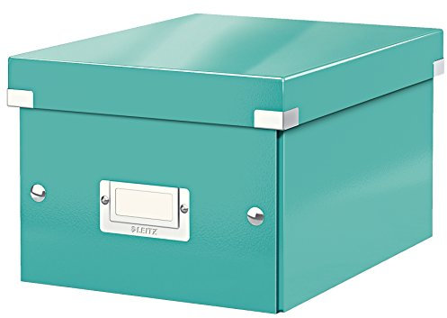 Leitz Click & Store Aufbewahrungsbox mit Deckel Klein, Box für Unterlagen bis A5 im Büro u. Haushalt, Transportbox aus 84% recycelter Premium-Hartpappe, Etikettenhalter, Eisblau, 60430051