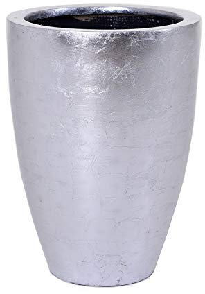 Pflanzkübel Pflanzgefäß Blumenkübel exklusiv Fiberglas Silber Opala - 44 x 32 cm
