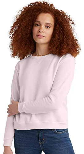 Hanes Women's V-Notch Pullover Fleece Sweatshirt, Pale Pink, S