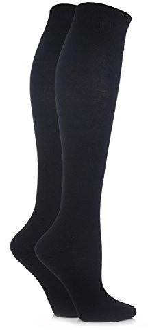 Elle Ladies Plain and Striped Cotton Knee High Socks Pack of 2