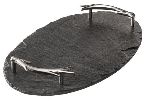 The Just Slate Company Oval Serving Tray with Antler Handles