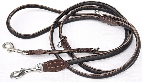 Luxus HUNDELEINE, Runde Leine, 220cm/6mm, Leder + Braun + Verstellbar für kleine Hunde