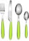 EXZACT Cutlery Set of 16, Stainless Steel with Color Handles - 4 Forks, 4 Dinner Knives, 4 Dinner Spoons, 4 Teaspoons - EX07 (Green x 16)