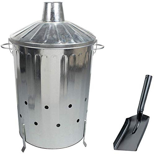 CrazyGadget 125 Litre 125L Extra Large Galvanised Metal Incinerator Fire Burning Bin with Special Locking Lid + Ash Shovel